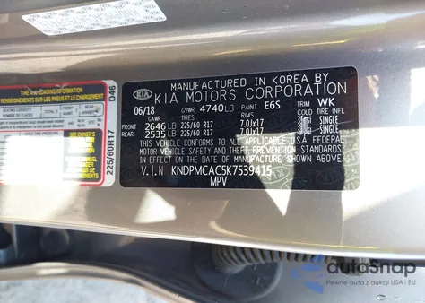 2019 Kia Sportage Lx from USA, damaged, VIN KNDPMCAC5K7539415